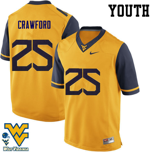 Youth #25 Justin Crawford West Virginia Mountaineers College Football Jerseys-Gold - Click Image to Close